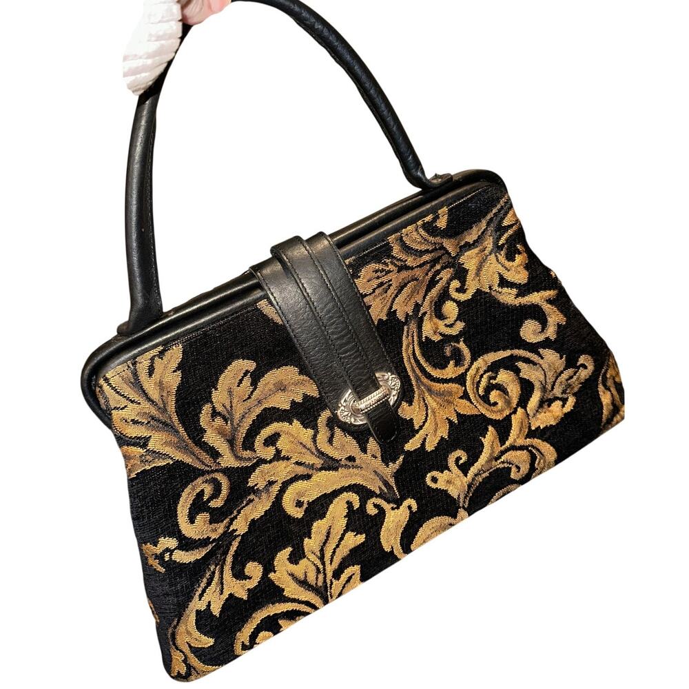 Raviani Barby Tapestry Leather Top Handle Doctor Frame Satchel Whimsigoth Goth